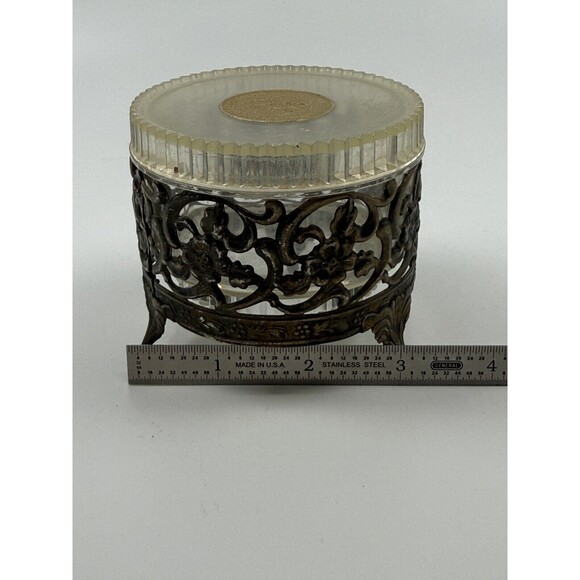 Vintage Jovan Mink & Pearls Filigree Brass Vanity Box with Plastic Insert - Picture 2 of 6